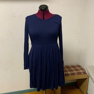 Blue Stretchy Scoop neck, Long Sleeve Mini Dress , No Brand Tags with Pockets